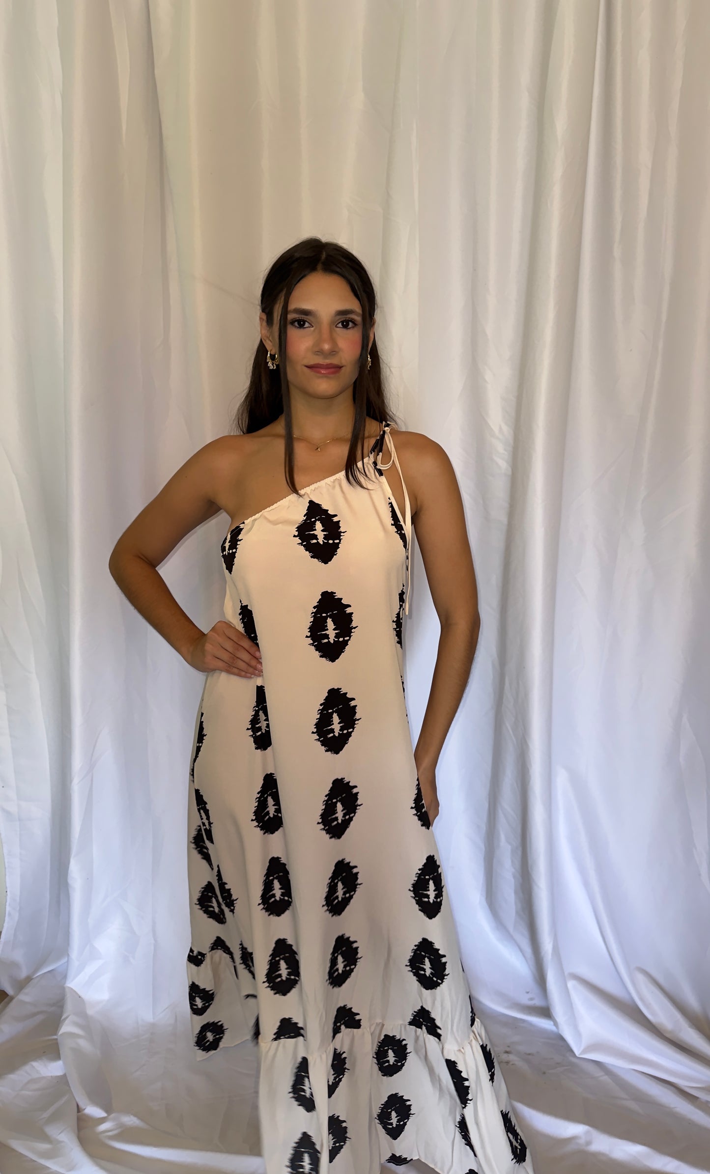 ONE SHOULDER DRESS WITH ABSTRACT PRINT